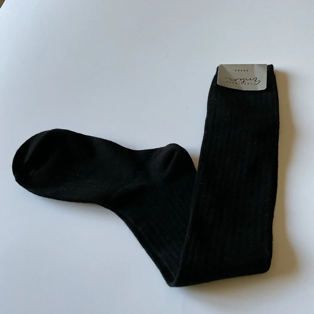 CLASSIQUES ENTIER WOMENS WOOL BLEND KNEE SOCKS BLACK OS NWT